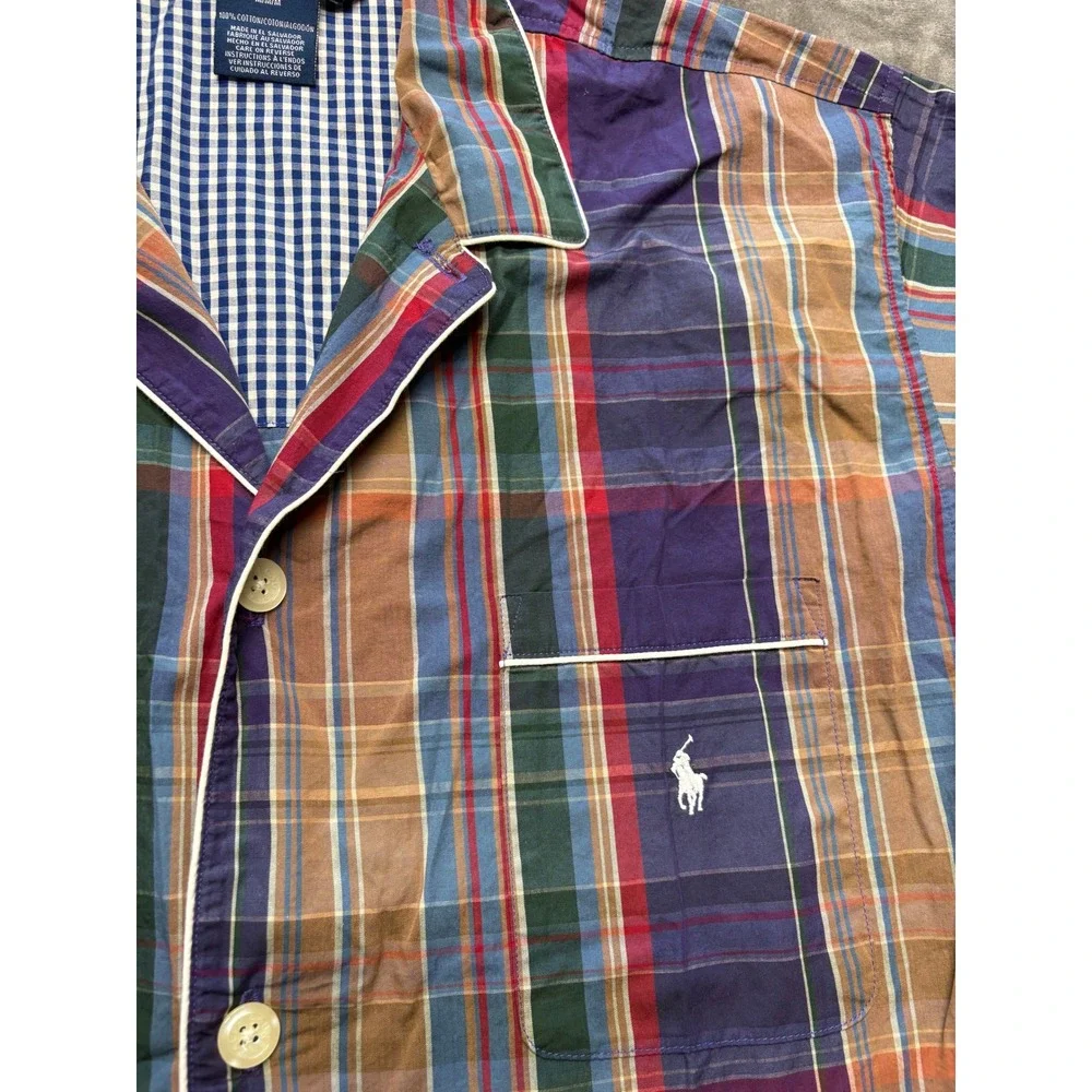 Polo Ralph‎ Lauren Mens Plaid Pajama Shirt Sleepwear Top Button Up M